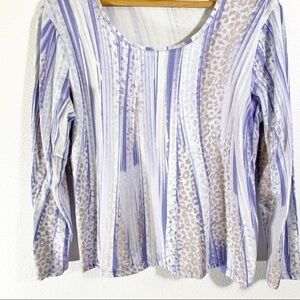 Chico’s Womens Blue and Gray Animal Print 3/4 Sleeve Tee Shirt cotton